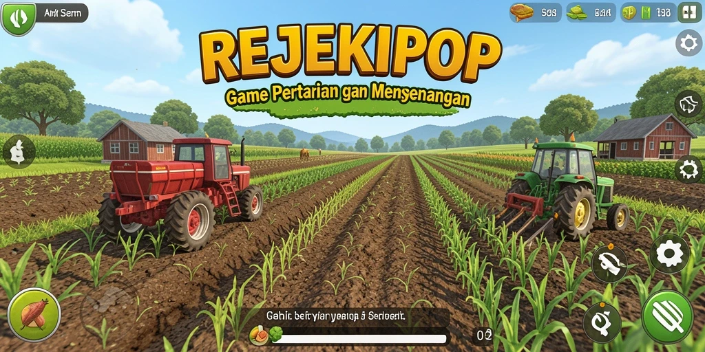 Tampilan gameplay <strong>REJEKIPOP</strong> yang menampilkan aktivitas bertani yang seru.